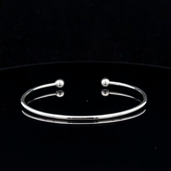 925 Sterling Silver Cuff Bangle Bracelet Size 6.25 inches Screw Ball Ends - Picture 2 of 8
